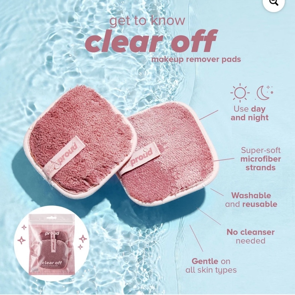 Skin Proud Clear Off, Microfiber Reusable and Washable Makeup Remover Pads, 2 pk